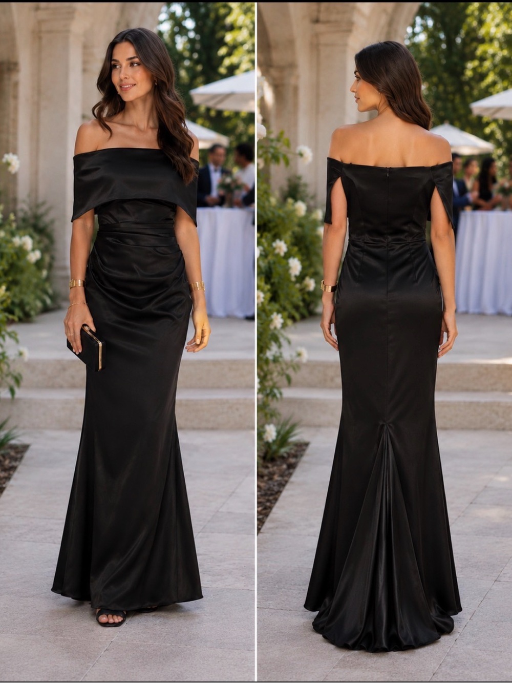 Vince Camuto Black Off-the-Shoulder Ruched Evening Gown Size 12